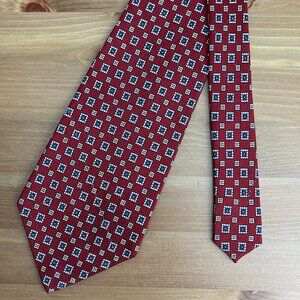 Polo Ralph Lauren Mens Silk Necktie Red Blue White Geometric USA Luxury Designer